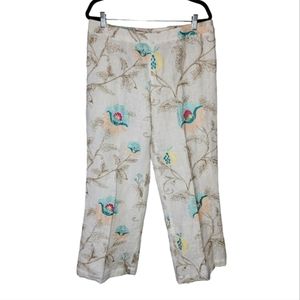 Paperwhite Floral Embroidered Linen Pants Size 14